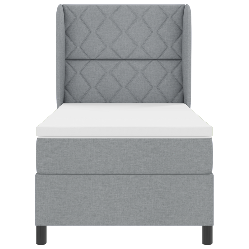 Boxspringbett mit Matratze in Hellgrau, 90x190 cm, Stoff