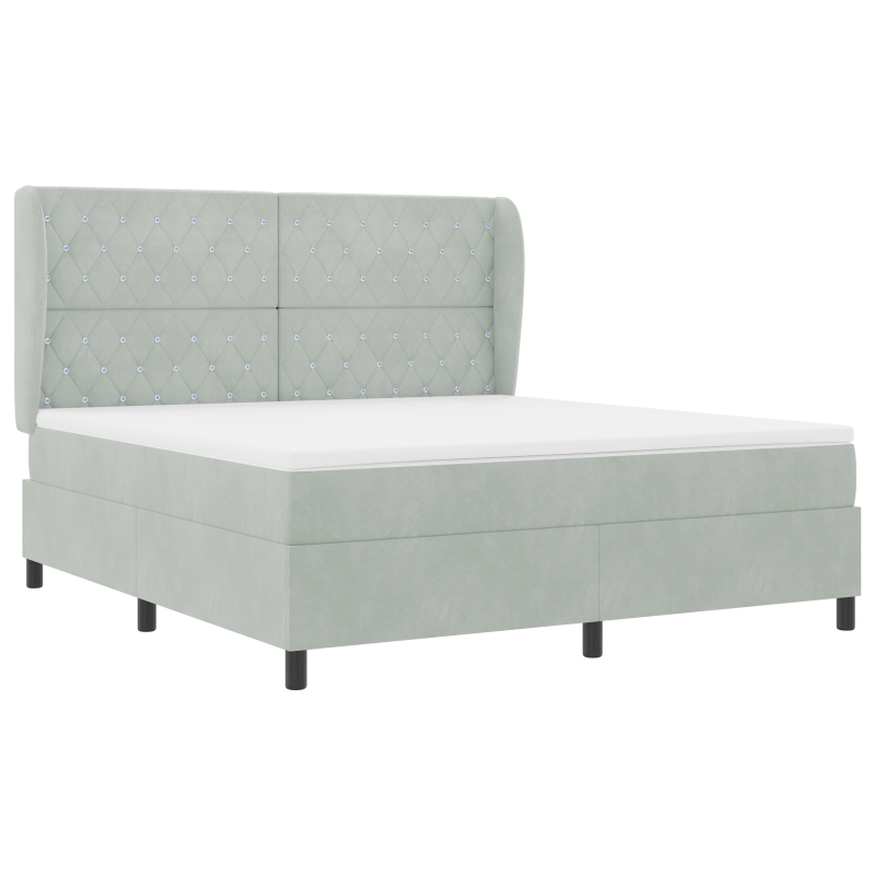 Boxspringbett mit Matratze - Hellgrau, 180x200 cm, Samt