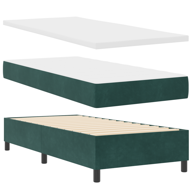 Box Spring Bett mit Matratze & LED Dunkelgrün 90x200 cm Samt