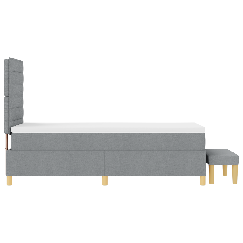 Boxspringbett mit Matratze & Bank in Hellgrau 100x200 cm aus Stoff