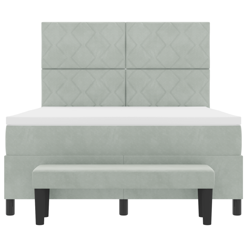 Boxspringbett mit Matratze & Bank Hellgrau 140x200 cm Samt