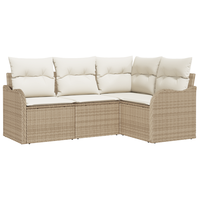 4-teiliges Garten Sofa Set mit Kissen Beige Poly Rattan