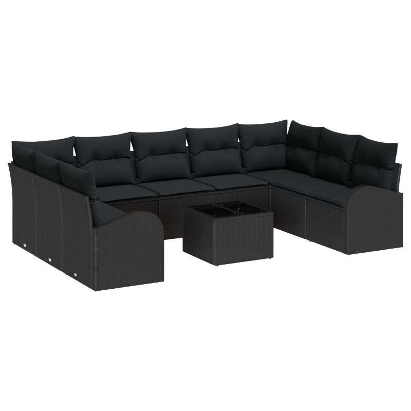 10-teiliges Garten Sofa Set mit Kissen Beige Poly Rattan