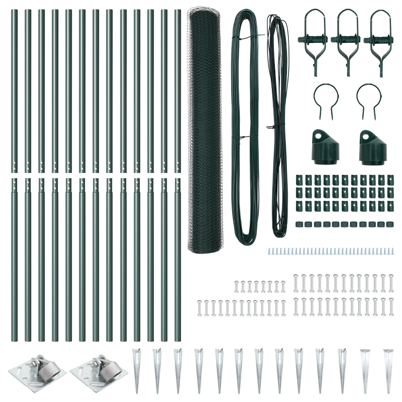 Zaun Set 2-teilig Dunkelgrün Metall 25 Meter x 1 Meter Masche