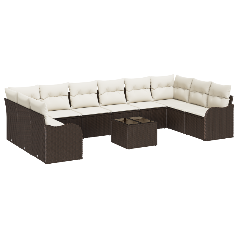 10-teiliges Garten Sofa Set mit Kissen aus grauem Poly Rattan