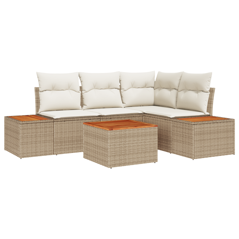 5-teiliges Garten-Sofa-Set mit Kissen Beige Poly-Rattan Akazie
