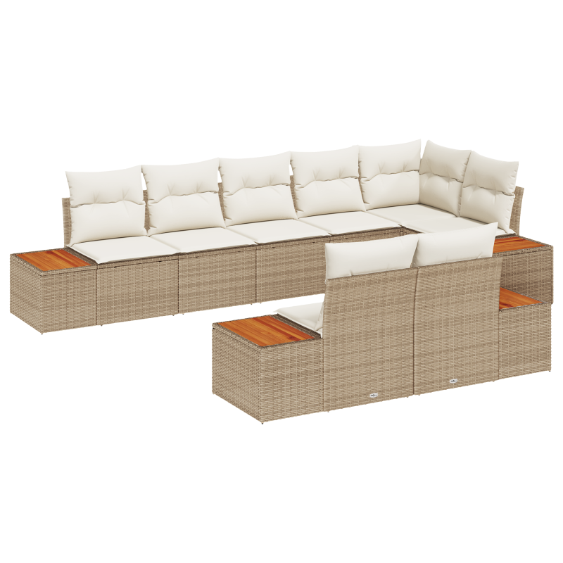 8-teiliges Garten-Sofa-Set mit Kissen beige Poly-Rattan Akazie