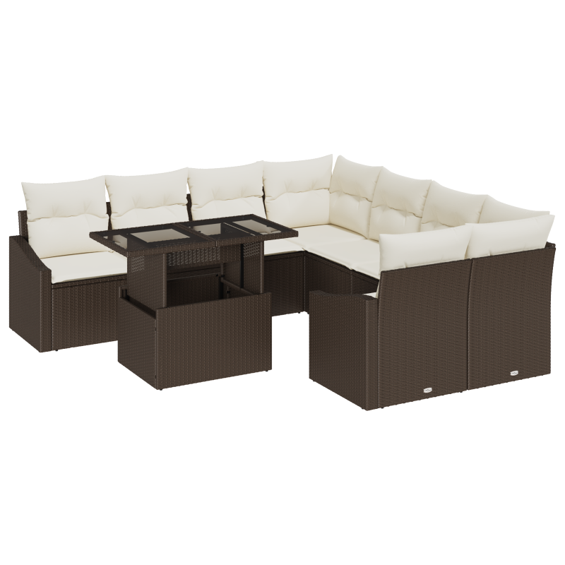 10-teiliges Garten Sofa Set mit Kissen Beige Poly Rattan
