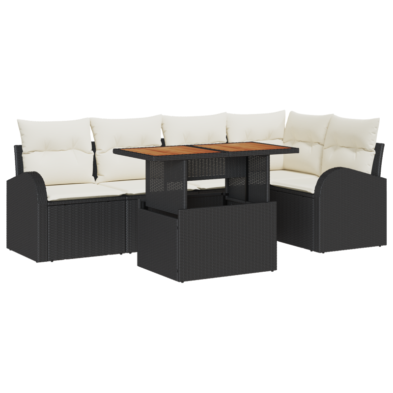 9-teiliges Garten-Sofa-Set mit Kissen - Schwarzes Poly-Rattan