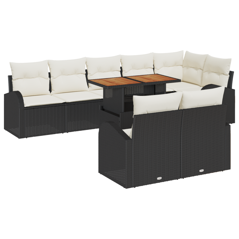9-teiliges Garten Sofa Set mit Kissen, Braunes Poly-Rattan