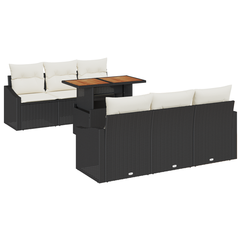 7 teiliges Garten-Sofa-Set mit Kissen Beige Poly Rattan Akazie