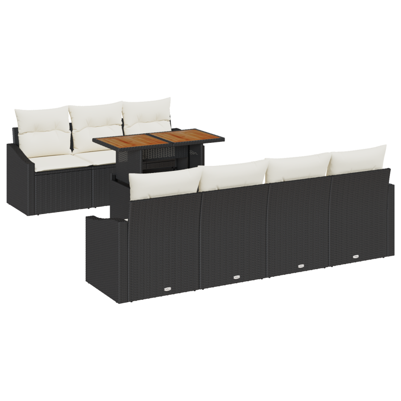 9-teiliges Garten Sofaset mit Kissen Beige Poly Rattan Akazie