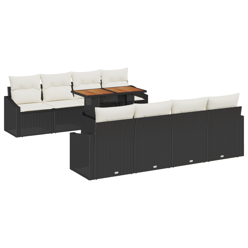 5-teiliges Garten-Sofaset mit Kissen Schwarz Poly-Rattan Akazie
