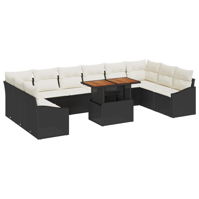 10-teilige Garten Sofa Set mit Kissen Beige Poly Rattan