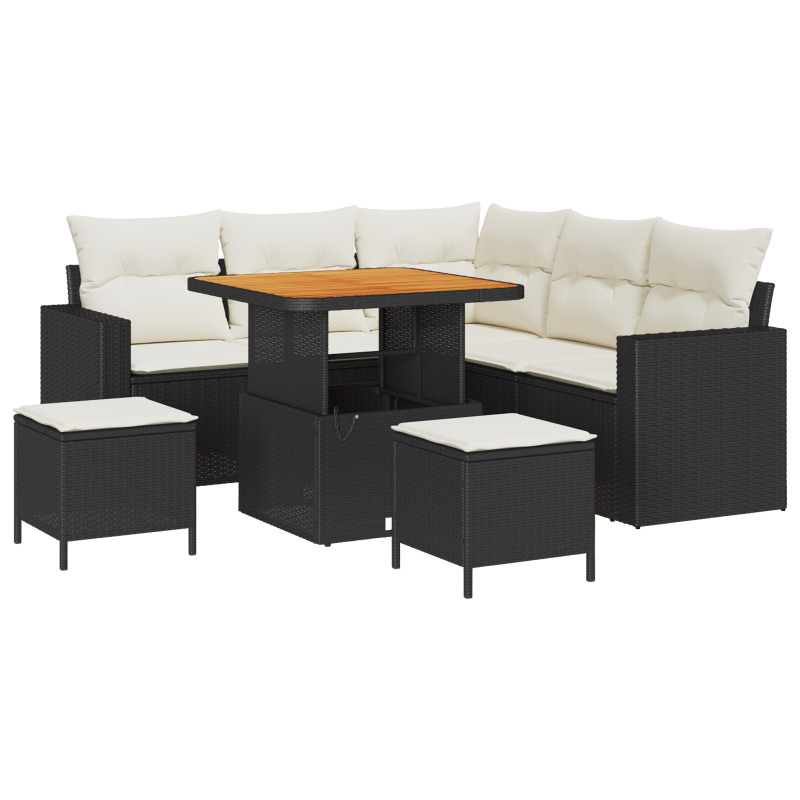 9-teiliges Garten-Sofaset mit Kissen Grau Poly Rattan