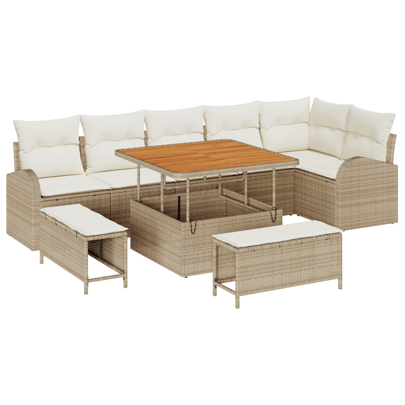 9-teiliges Garten Sofa Set mit Kissen in Beige - Poly Rattan