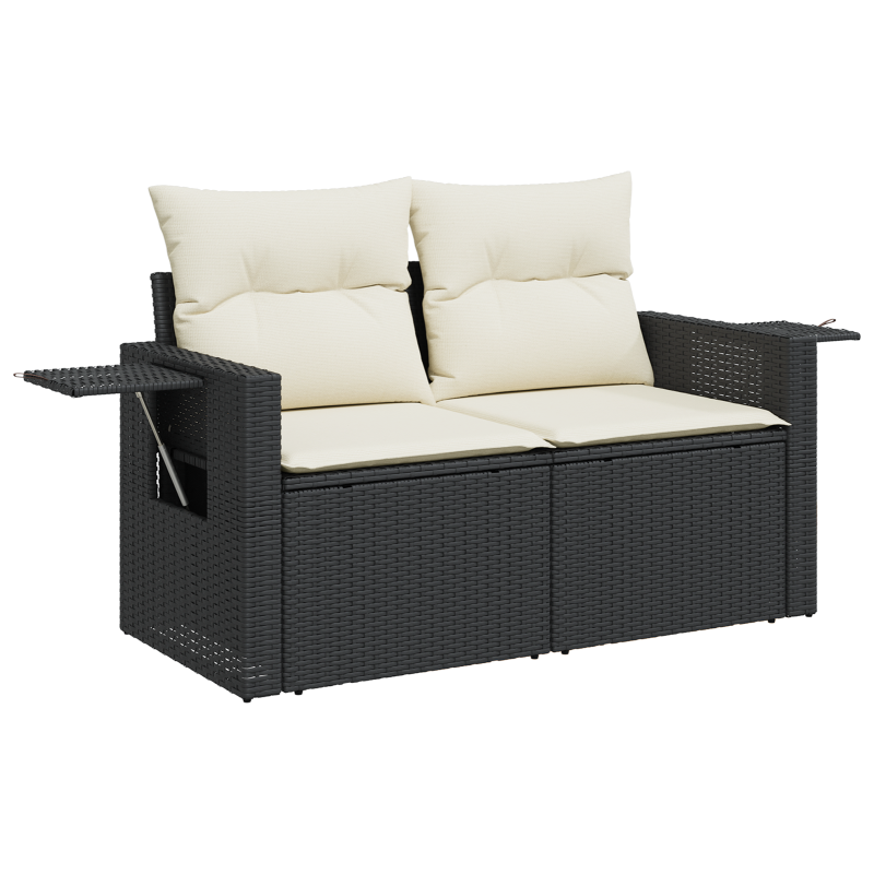 10-teiliges Garten-Sofa-Set mit Kissen Schwarz Poly Rattan Akazie