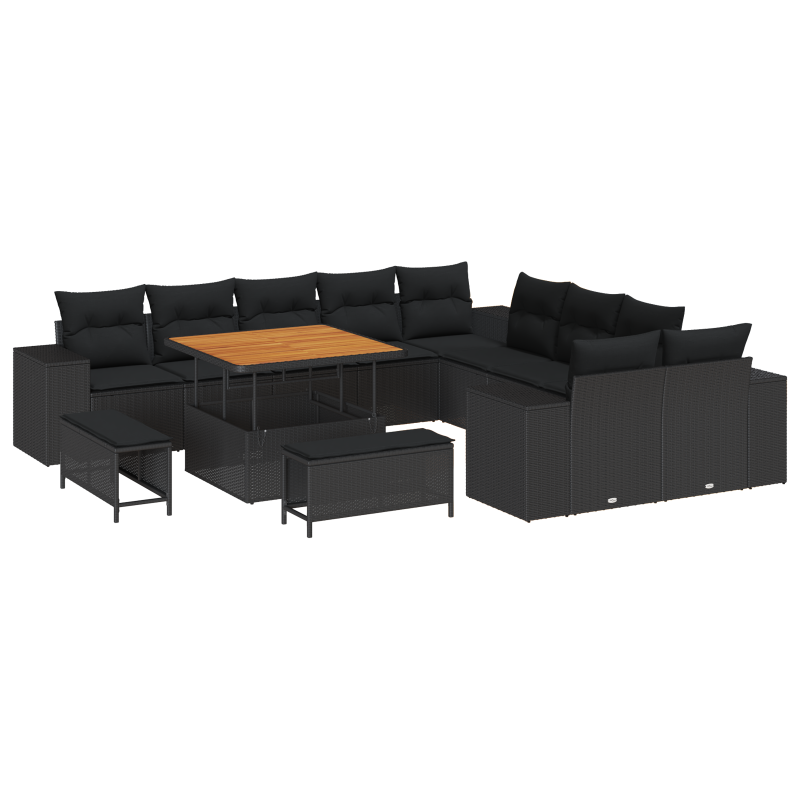 13-teiliges Garten-Sofa-Set mit Kissen Schwarz Poly-Rattan Akazie