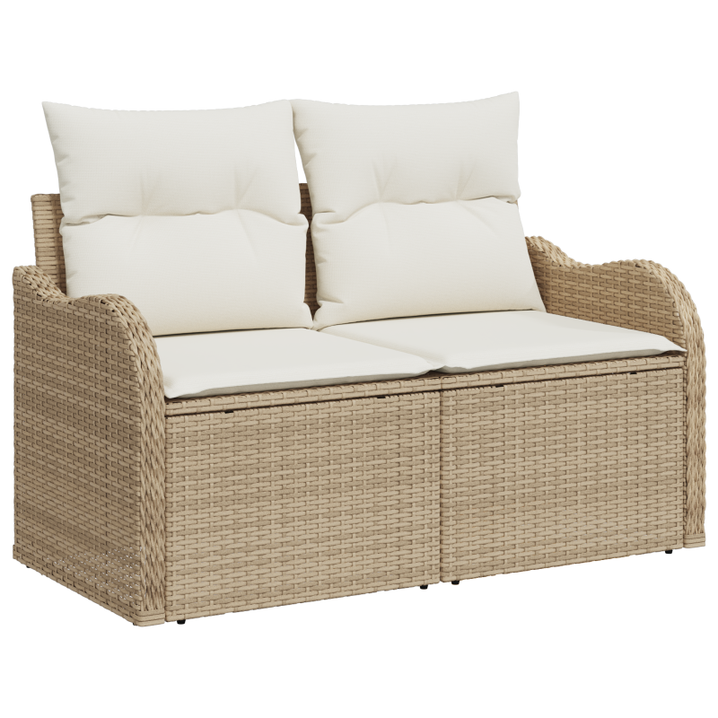 8-teiliges Garten-Sofa Set mit Kissen Beige Poly Rattan Akazie