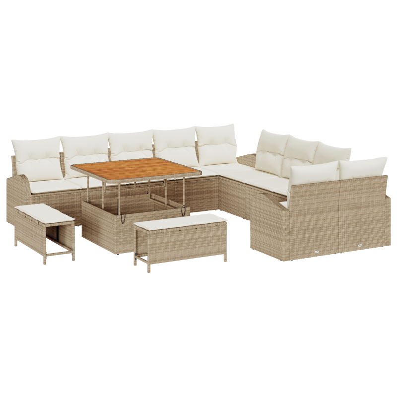 13-teiliges Garten Sofa Set mit Kissen beige Poly Rattan Akazie