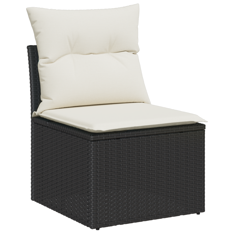 8-teiliges Garten Sofa Set mit Kissen Schwarz Poly Rattan Akazie