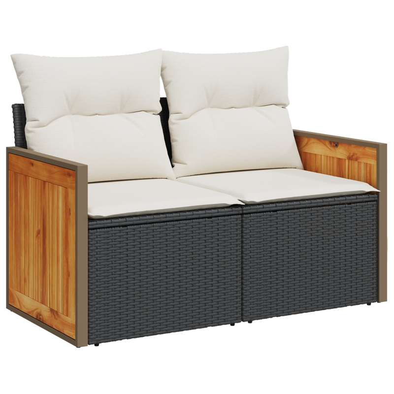 8-teiliges Garten Sofa Set mit Kissen Schwarz Poly Rattan Akazie