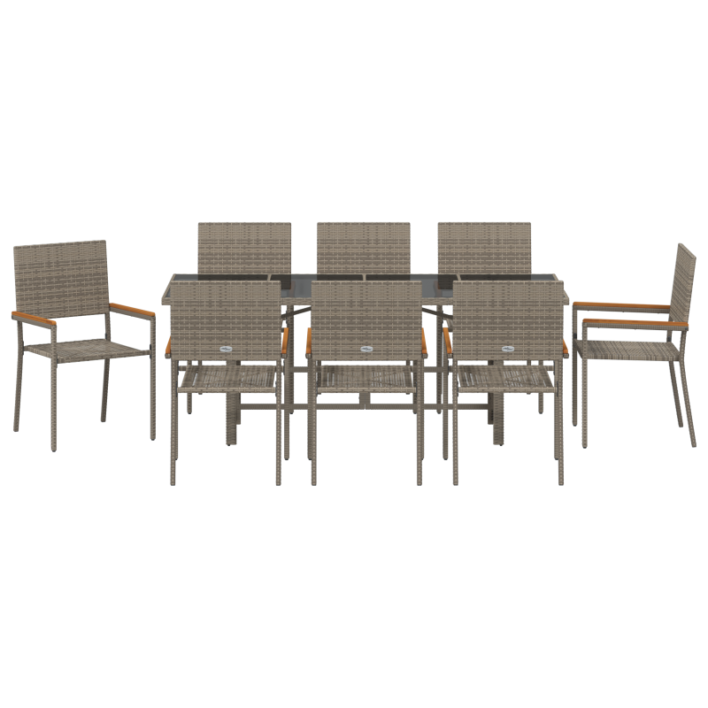 9-teiliges Garten-Esszimmer Set Grau Poly Rattan