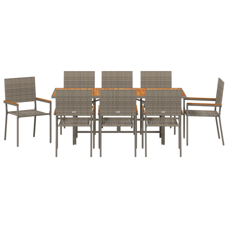 9-teiliges Garten Esstisch Set Grau Poly-Rattan