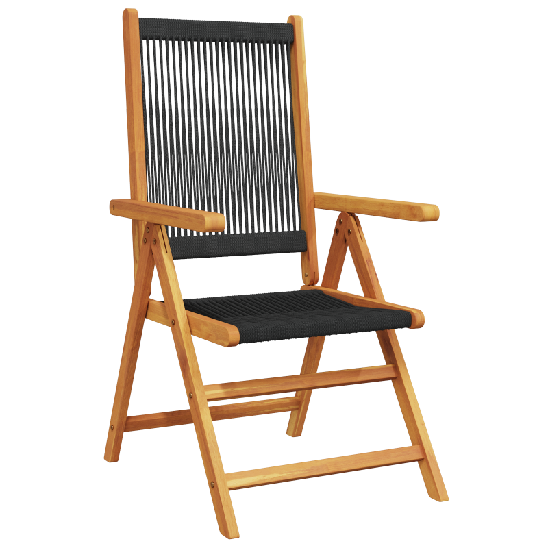 7-teiliges Essset für den Außenbereich - Schwarzes Akazienholz mit Poly-Rattan