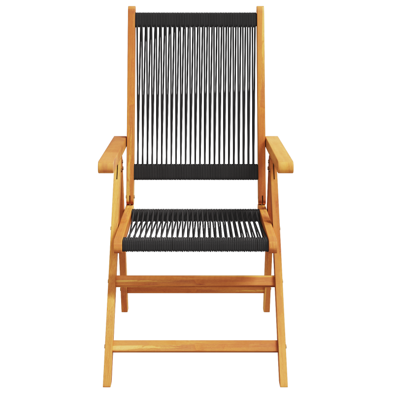 7-teiliges Essset für den Außenbereich - Schwarzes Akazienholz mit Poly-Rattan