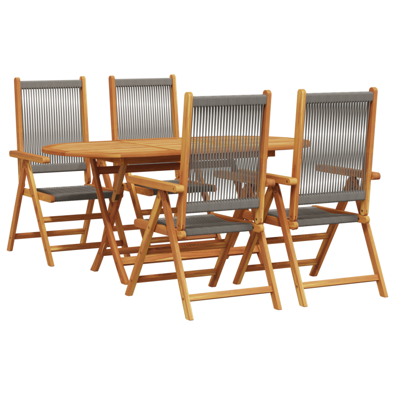 5-teiliges Garten Essset in Grau mit massivem Akazienholz und Poly Rattan