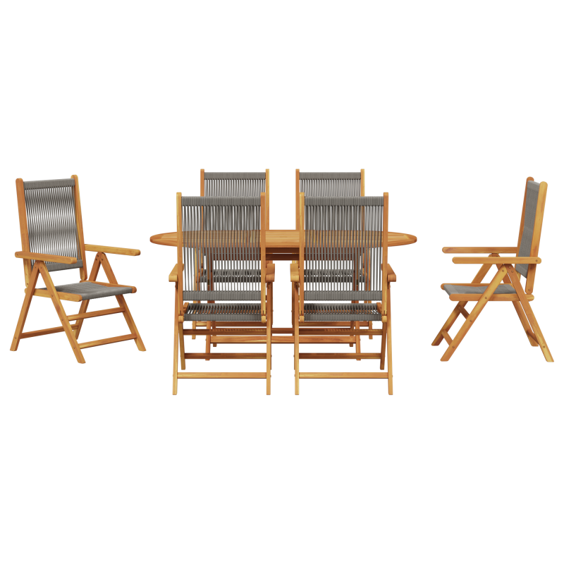 7-teiliges Garten-Esszimmer-Set in Grau aus massivem Akazienholz und Polyrattan