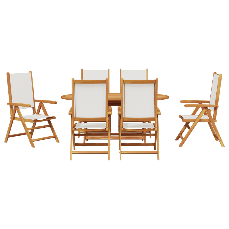 7-teiliges Gartentischset aus cremeweißem Akazienholz