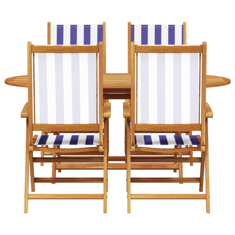 5-teiliges Garten Esszimmer Set Blau und Weiß aus massivem Akazienholz