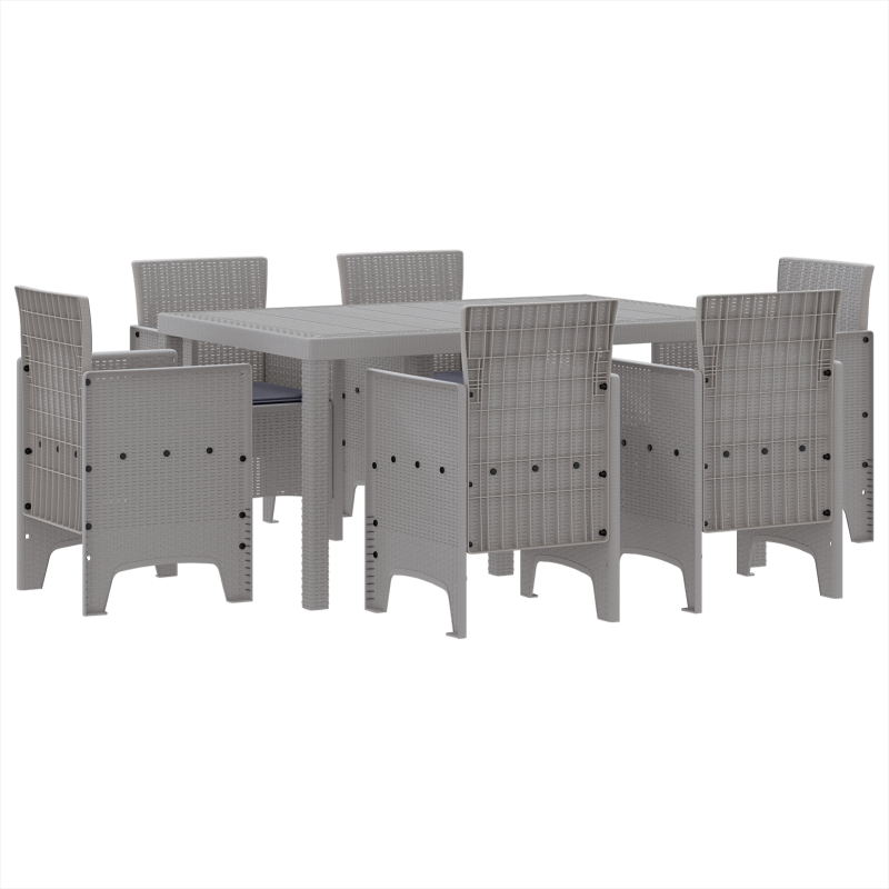 7-teiliges Garten Esszimmer Set mit Kissen Hellgrau Poly Rattan