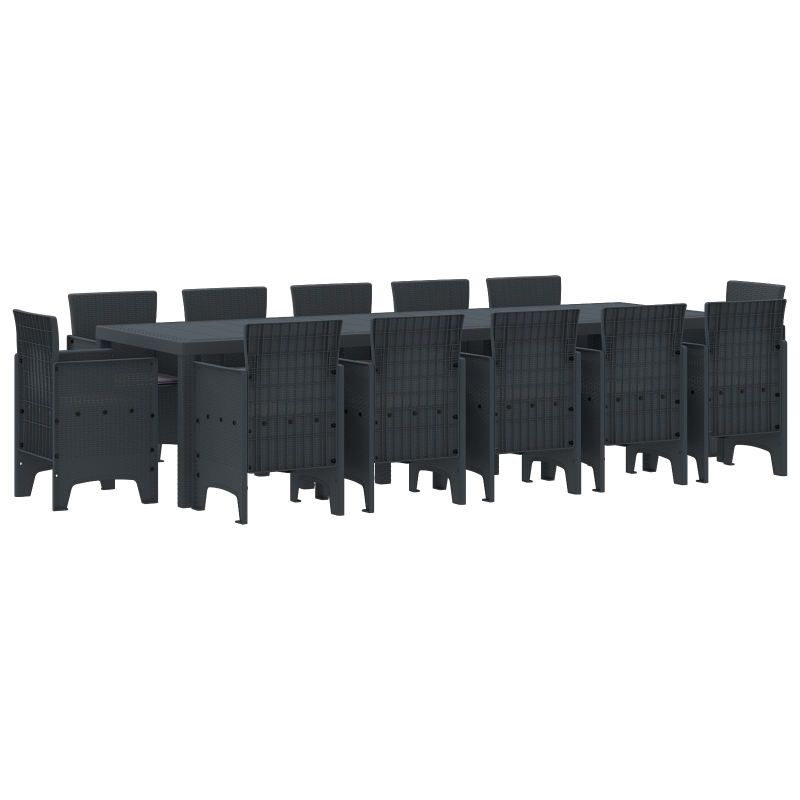 13-teiliges Garten Esstisch Set mit Kissen Anthrazit Poly-Rattan
