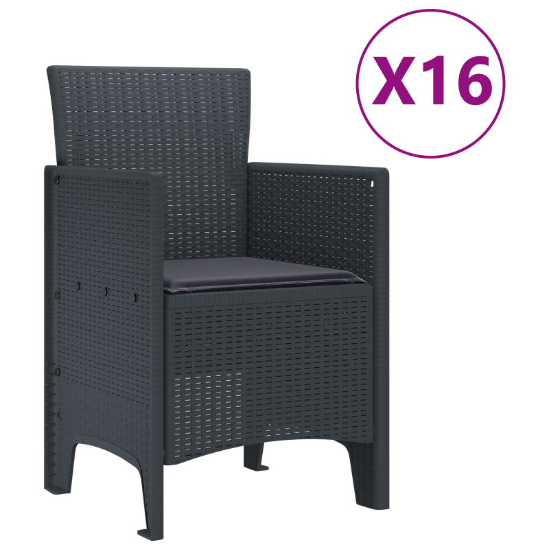 17-teiliges Garten Essset mit Kissen Anthrazit Poly-Rattan