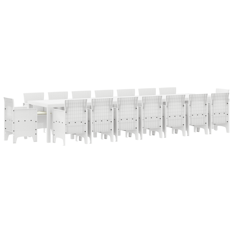 17-teiliges Garten-Ess-Set mit Kissen Weiß Poly-Rattan