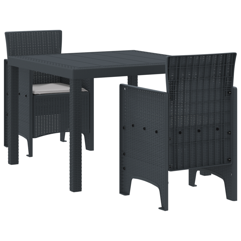 3-teiliges Garteness-Set mit Kissen Anthrazit Poly Rattan