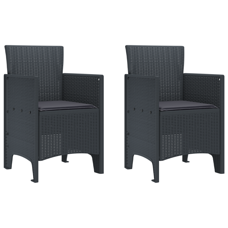 3-teiliges Garten Esszimmer Set mit Kissen Anthrazit Poly Rattan