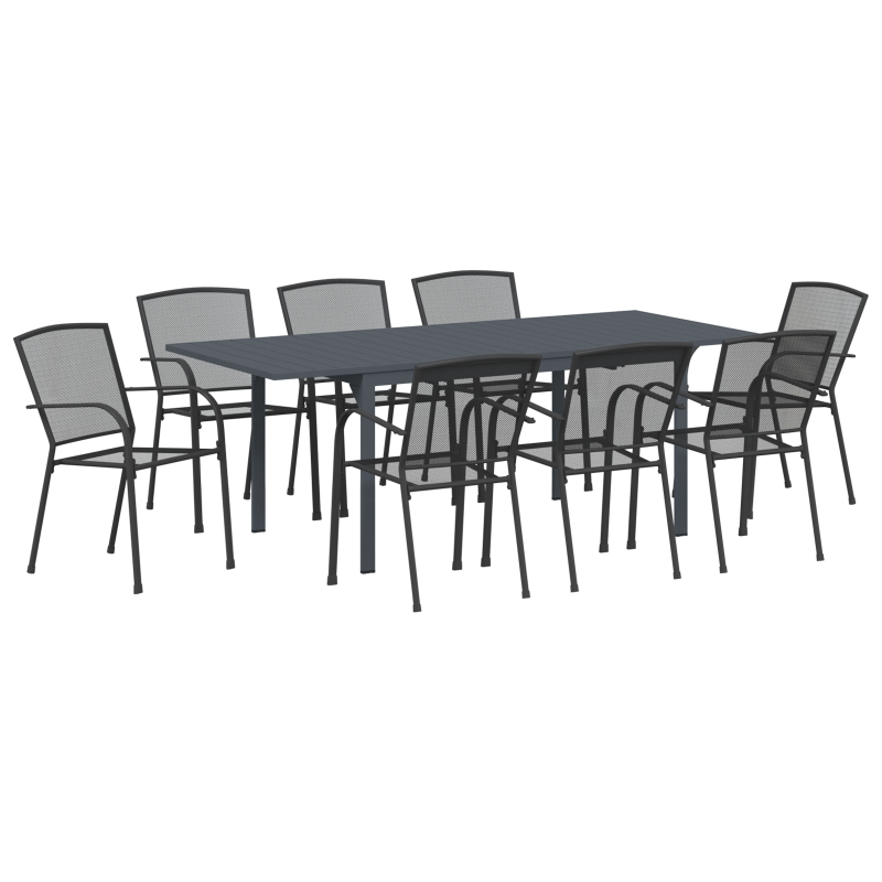 9-teiliges Flurmöbel-Set Anthrazit Stahl, Ausziehbarer Gartentisch Anthrazit (140-210)x90x73 cm Stahl