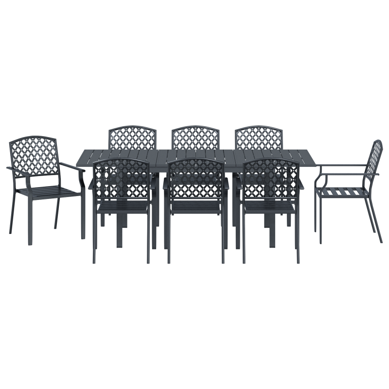 9-teiliges Gartenmöbel Set Anthrazit Stahl, Ausziehbarer Gartentisch Anthrazit (140-210)x90x73 cm Stahl, Gartenstühle 4 Stück stapelbar Anthrazit Stahl
