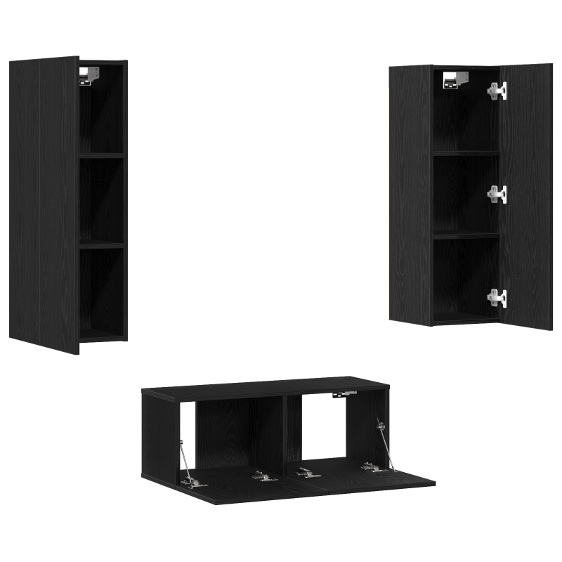 3-teiliges TV-Schrank-Wandmontage Schwarze Eiche aus technischem Holz