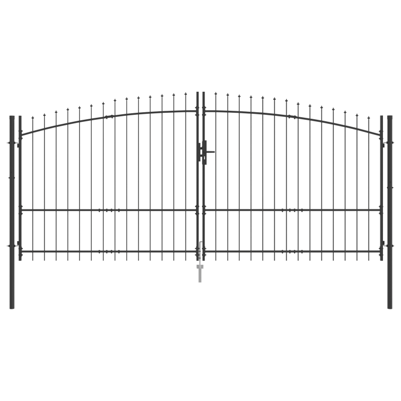 Gartentor mit Spear Top Doppelt schwenkbar Grau 175x400 cm Stahl