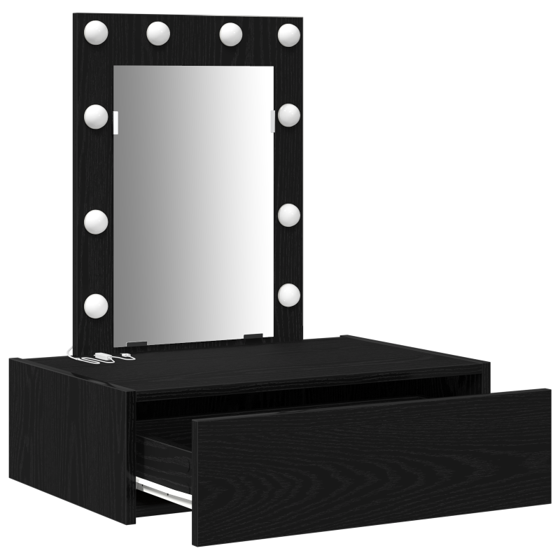 Wandmontierter Schminktisch mit LED-Lichtern - Schwarze Eiche