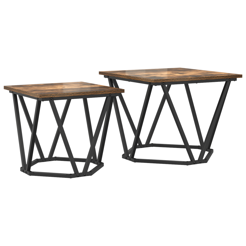 2-teiliges Beistelltisch-Set Rauches Eichenholz Verarbeitetes Holz