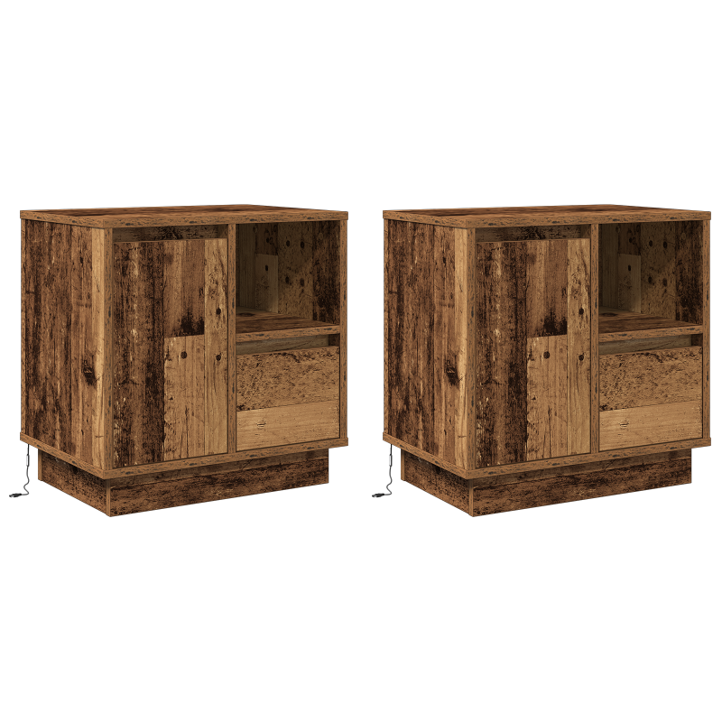 Nachttische mit LED 2er Set Altes Holz 50x34,5x50 cm
