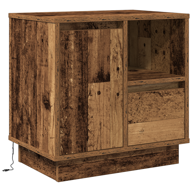 Nachttische mit LED 2er Set Altes Holz 50x34,5x50 cm