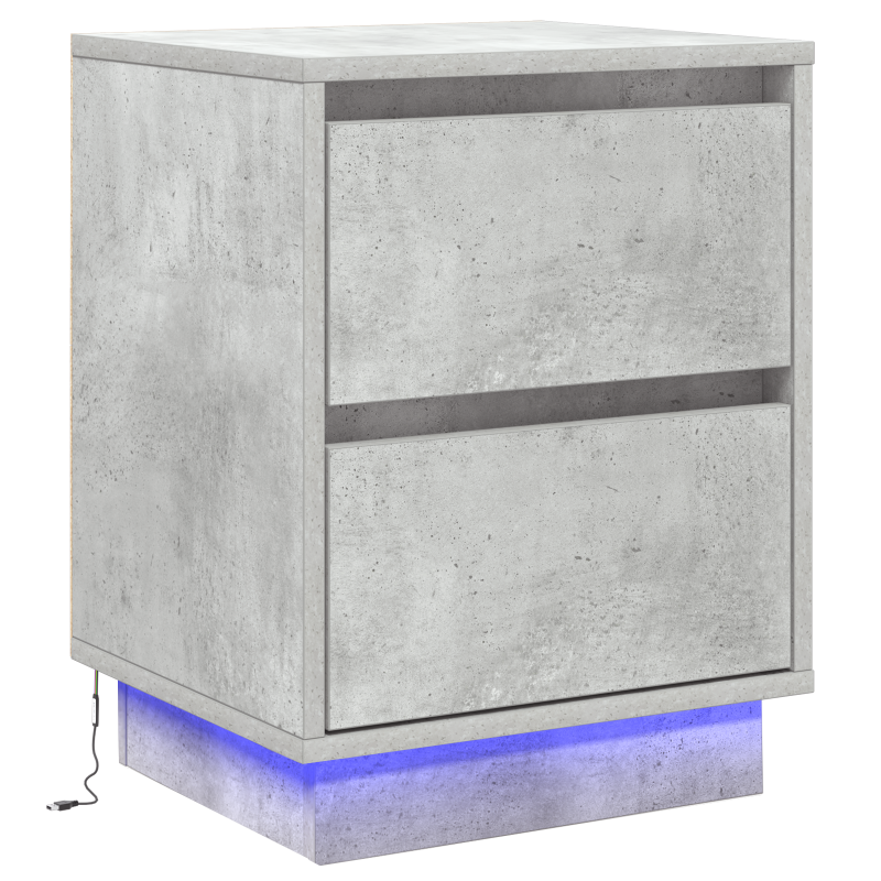 Nachttische mit LED-Lichtern 2 Stück Beton Grau 39x34.5x50 cm
