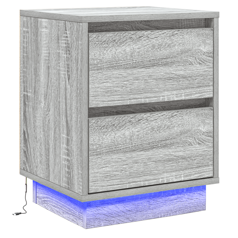 Nachttische mit LED Lichtern 2 Stk Grau Sonoma 39x34.5x50 cm